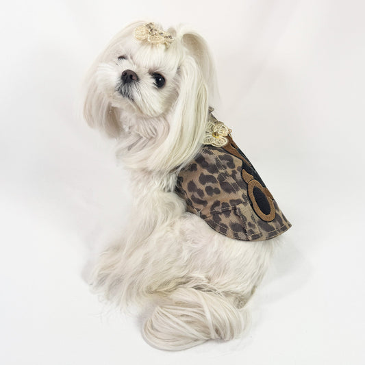 Baujeans couture Savana per cane di piccola taglia in tessuto maculato con decorazioni personalizzabili in cristalli e paillettes – Bauloveyou