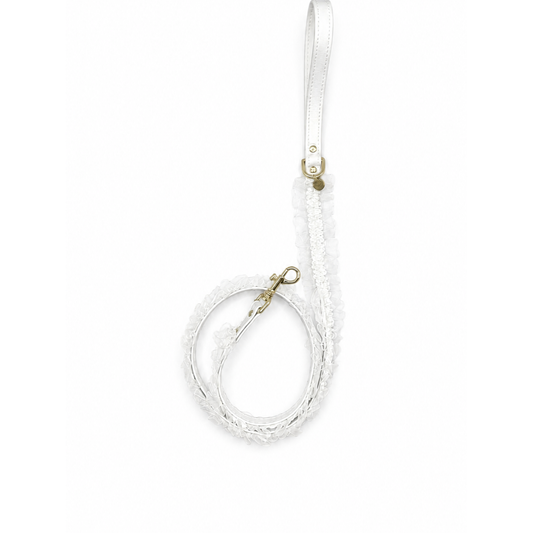 Guinzaglio Lingerie Bianco in pelle con ruche per cani piccoli