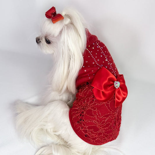 Maglioncino Mirabelle – Viscosa Morbida con Cristalli, Pizzo e Fiocco in Raso