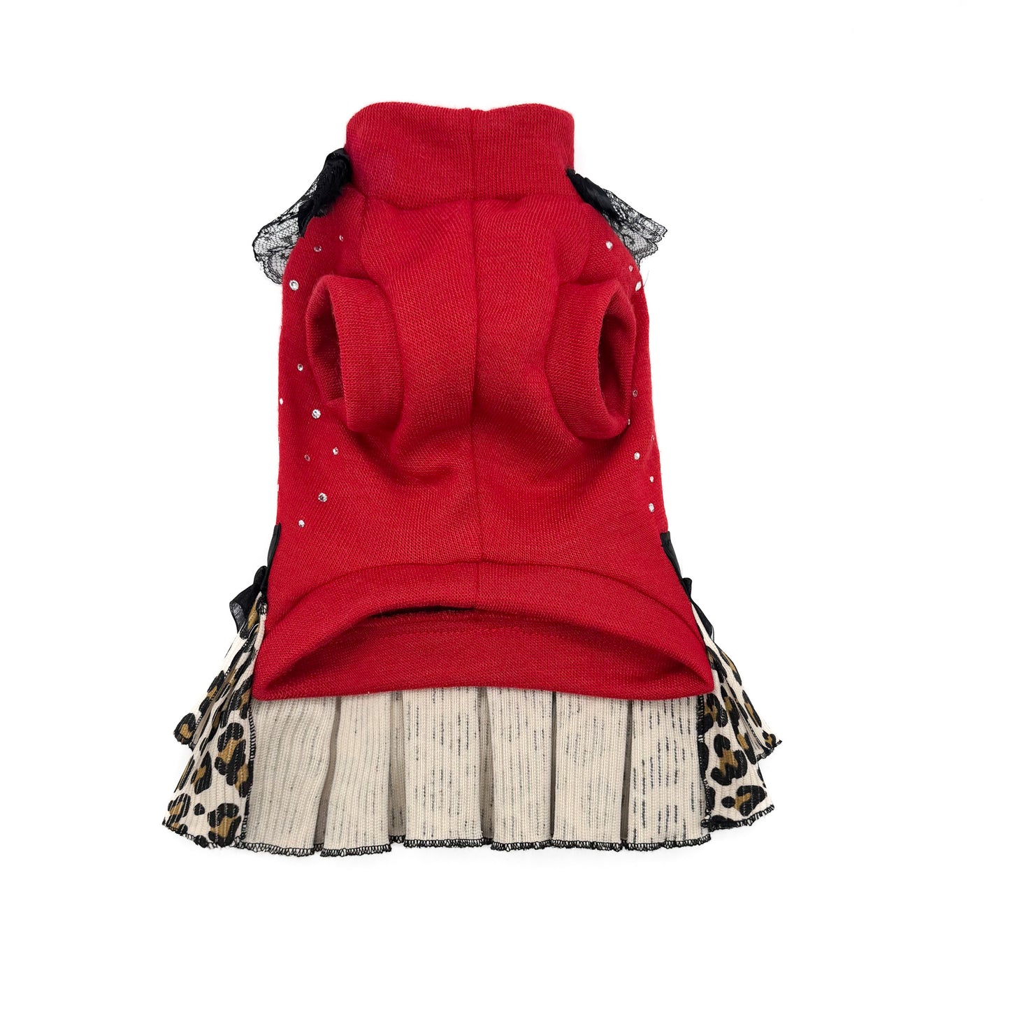 Abito Amaranta - rosso con balze in maculato