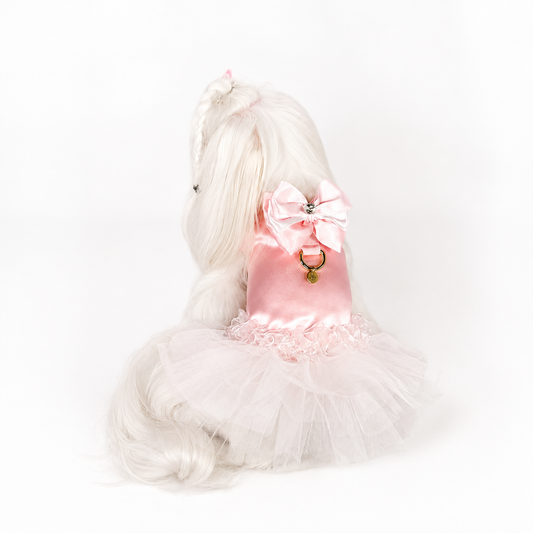Abito Ginevra Bauloveyou in raso e tulle rosa per cani piccoli