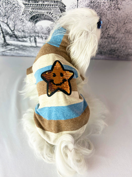 Maglioncino Pixis in caldo cotone a righe con collo a lupetto e stella in paillettes cangiante sulla schiena