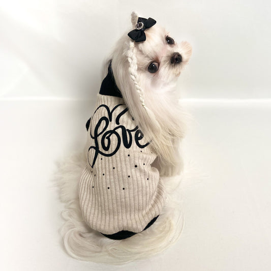 Maltese con il Maglioncino Verbena in costina con la scritta Love