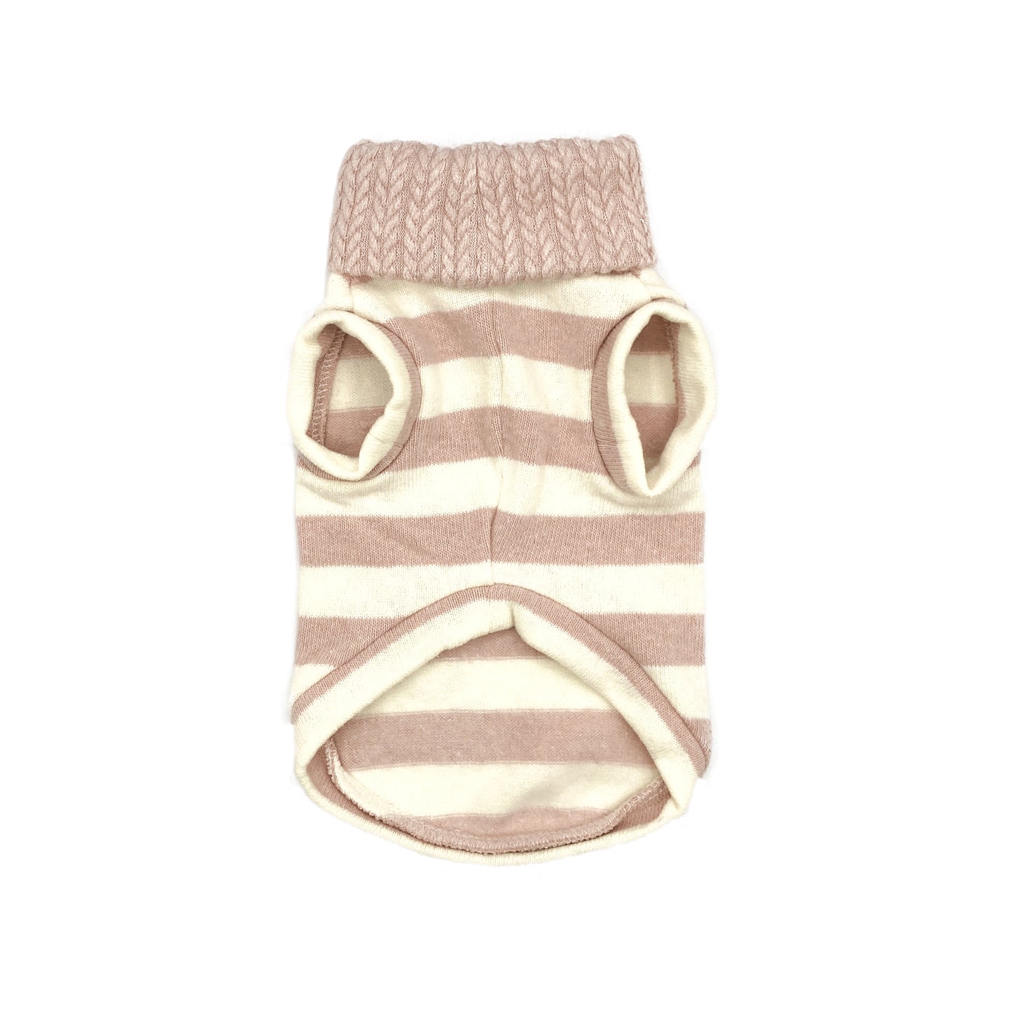 Maglioncino Merope in caldo cotone a righe, con collo alto a trecce e applicazione animalier con strass