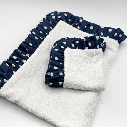 Set Travel Mat blu a pois piegato, telo grande e telo piccolo per cani di piccola taglia