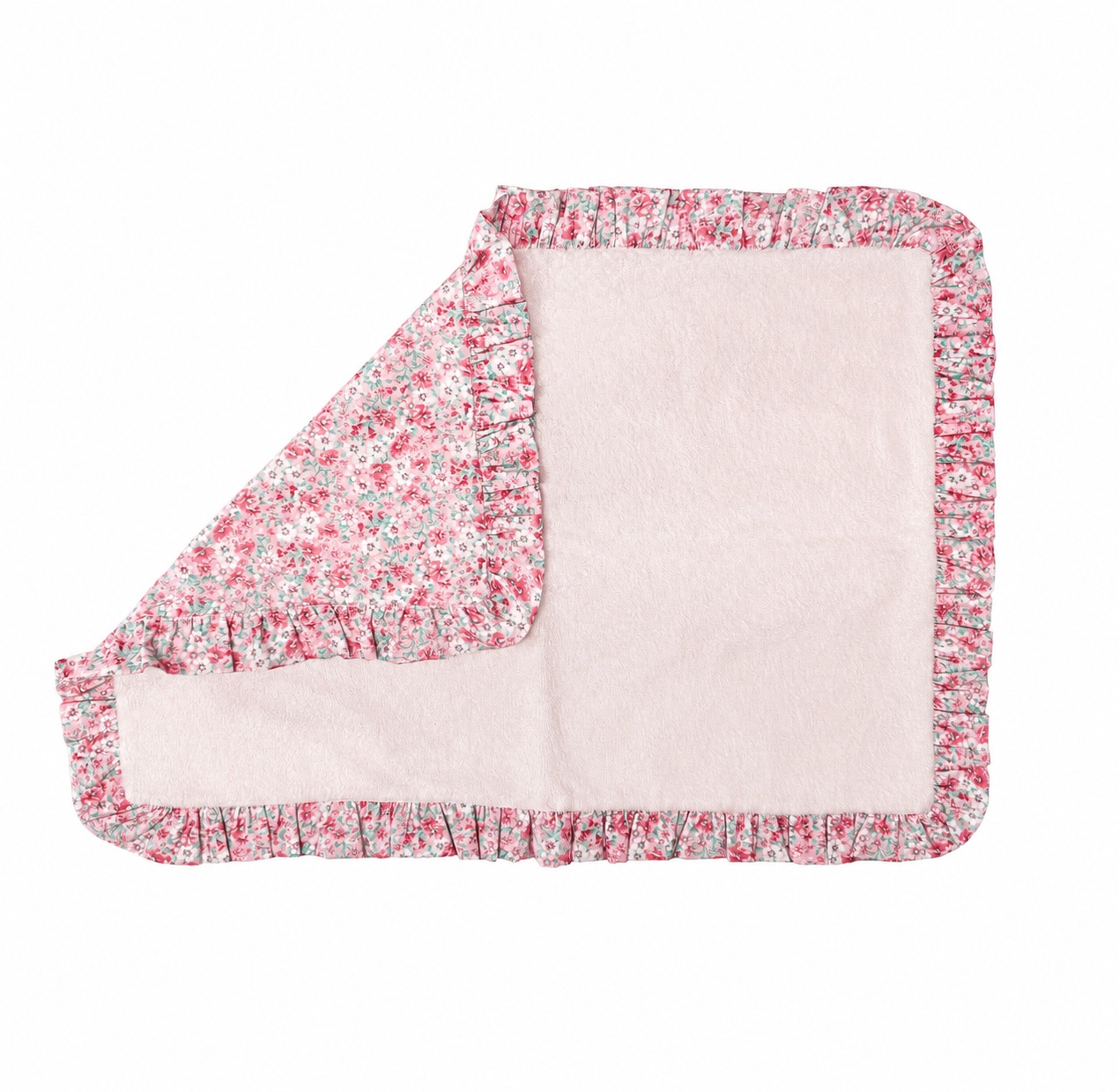 Travel Mat grande a fiori rosa con lato in spugna rosa e ruche in cotone floreale, per cani piccoli