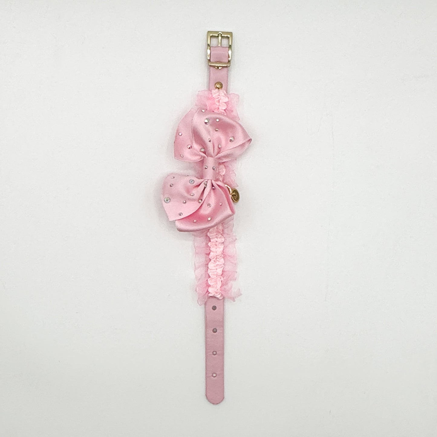 Collare Lingerie rosa in ecopelle con ruche e fiocco gioiello per cani piccoli