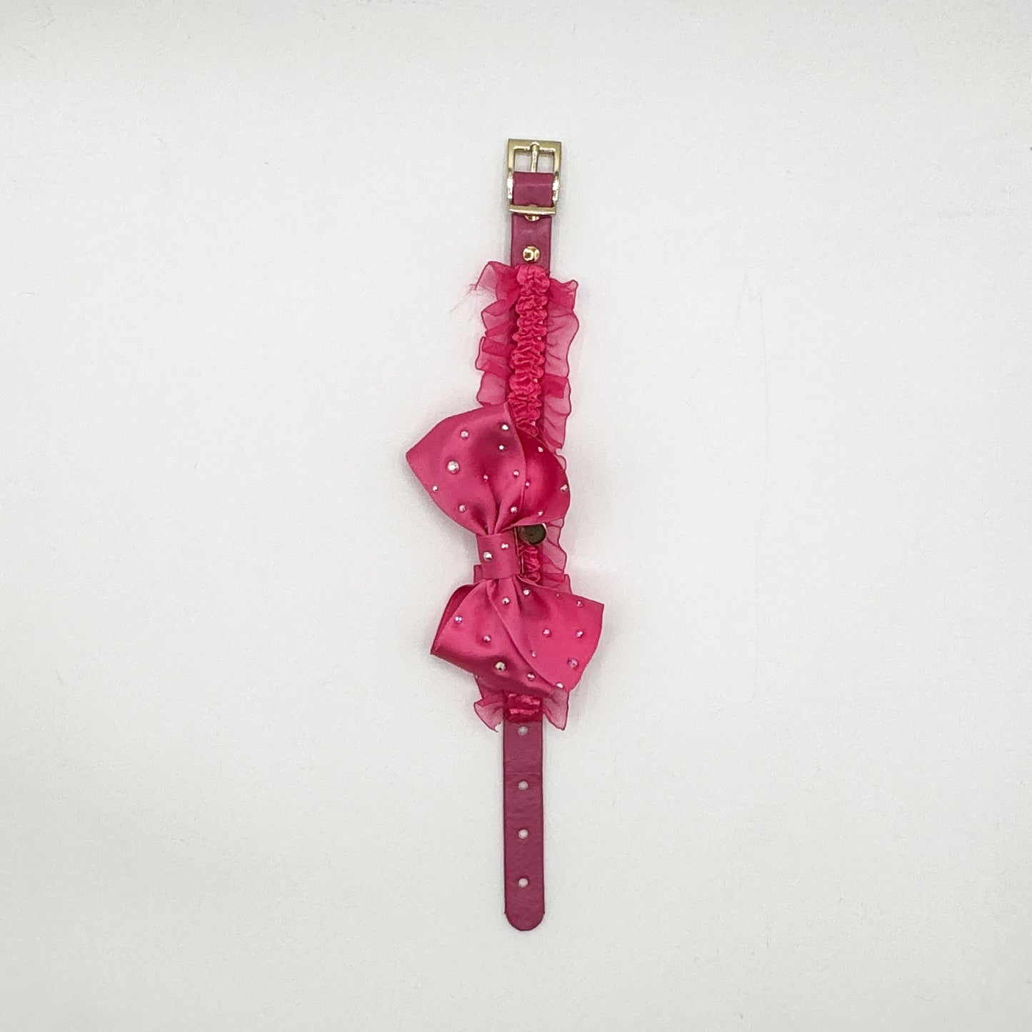 Collare Lingerie fuxia in ecopelle con ruche e fiocco di strass per cani piccoli