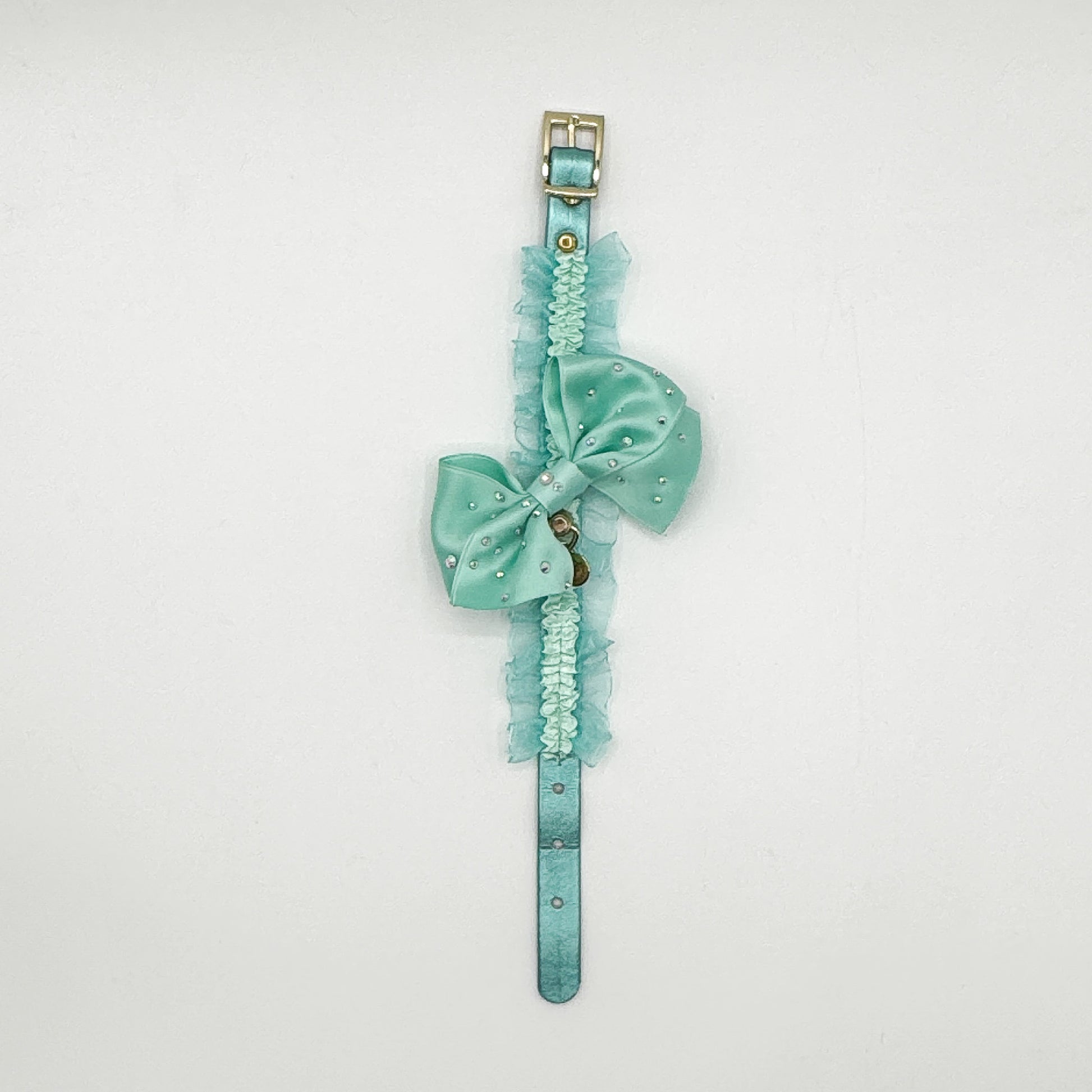 Collare Lingerie verde tiffany in ecopelle con ruche e fiocco per cani piccoli