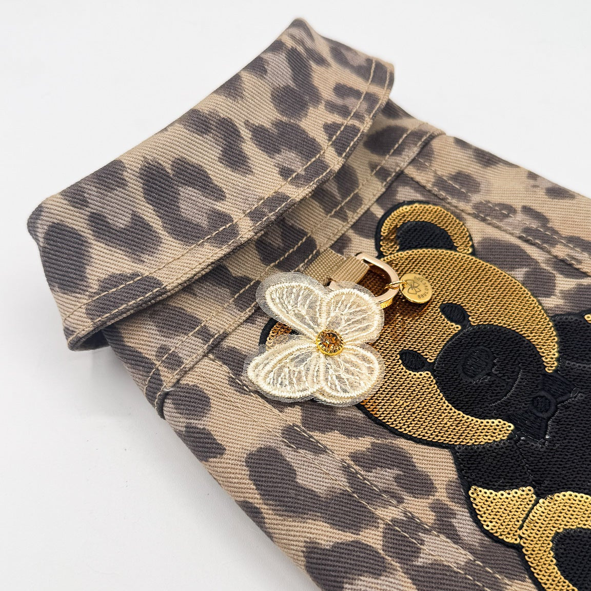 Baujeans couture Savana per cane di piccola taglia in tessuto maculato con decorazioni personalizzabili in cristalli e paillettes – Bauloveyou
