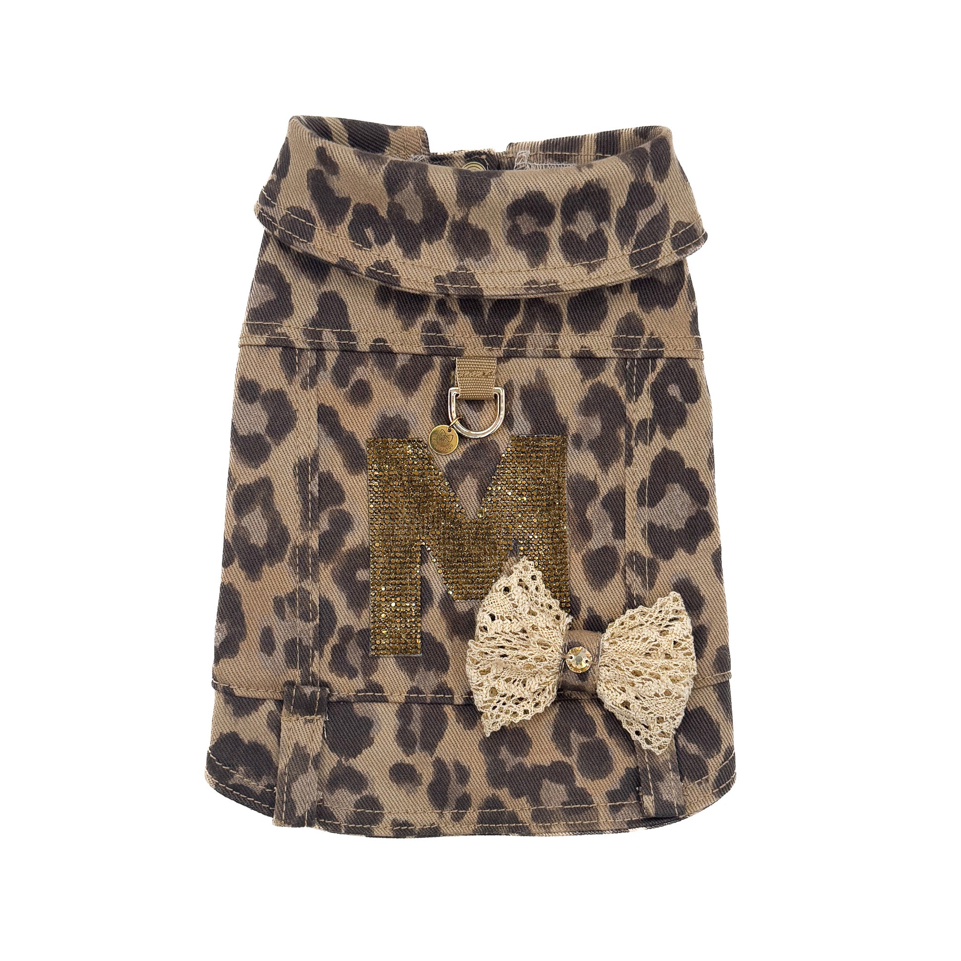 Baujeans couture Savana per cane di piccola taglia in tessuto maculato con decorazioni personalizzabili in cristalli e paillettes – Bauloveyou