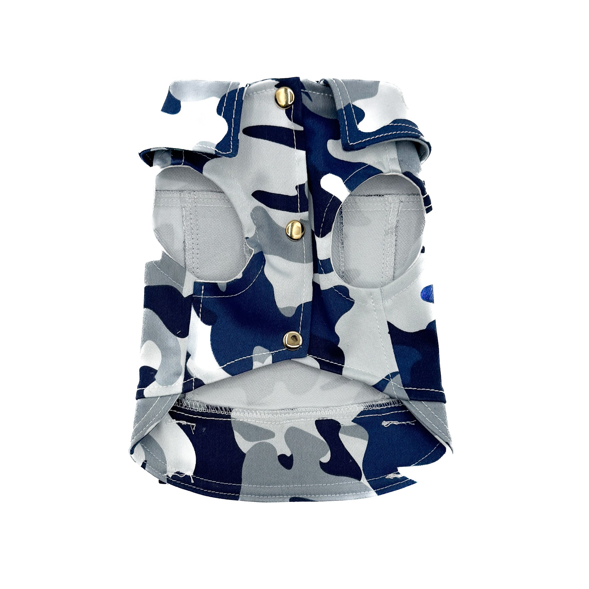 Baujeans Arden camouflage blu per cani piccoli in cotone leggero con anello per guinzaglio