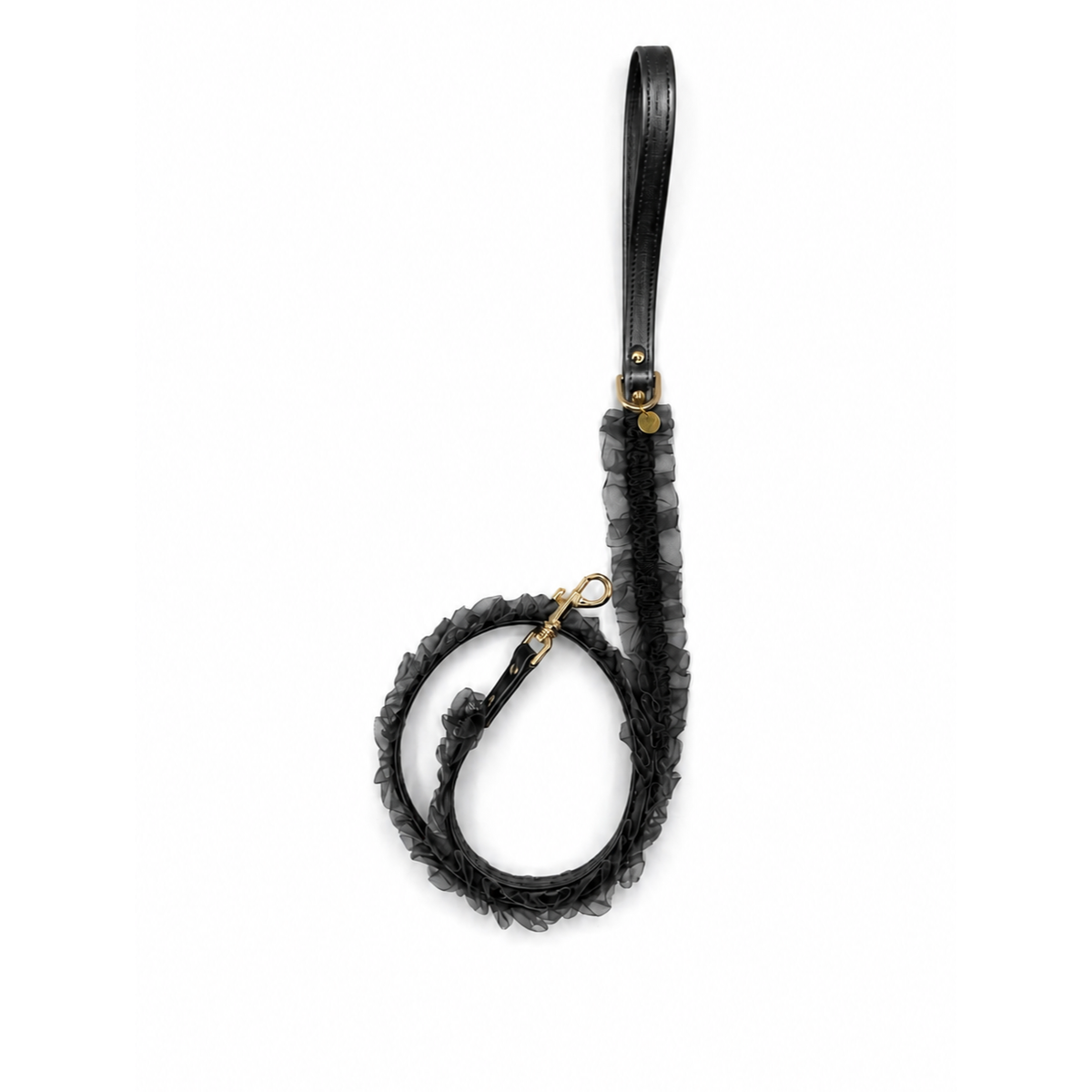 Guinzaglio Lingerie Nero in ecopelle con ruche per cani piccoli