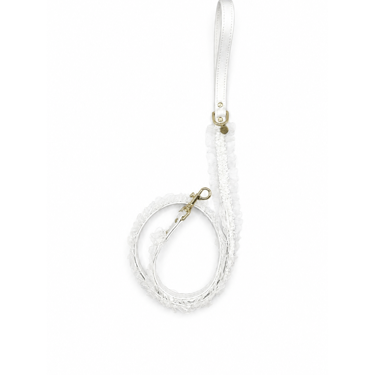 Guinzaglio Lingerie Bianco in pelle con ruche per cani piccoli