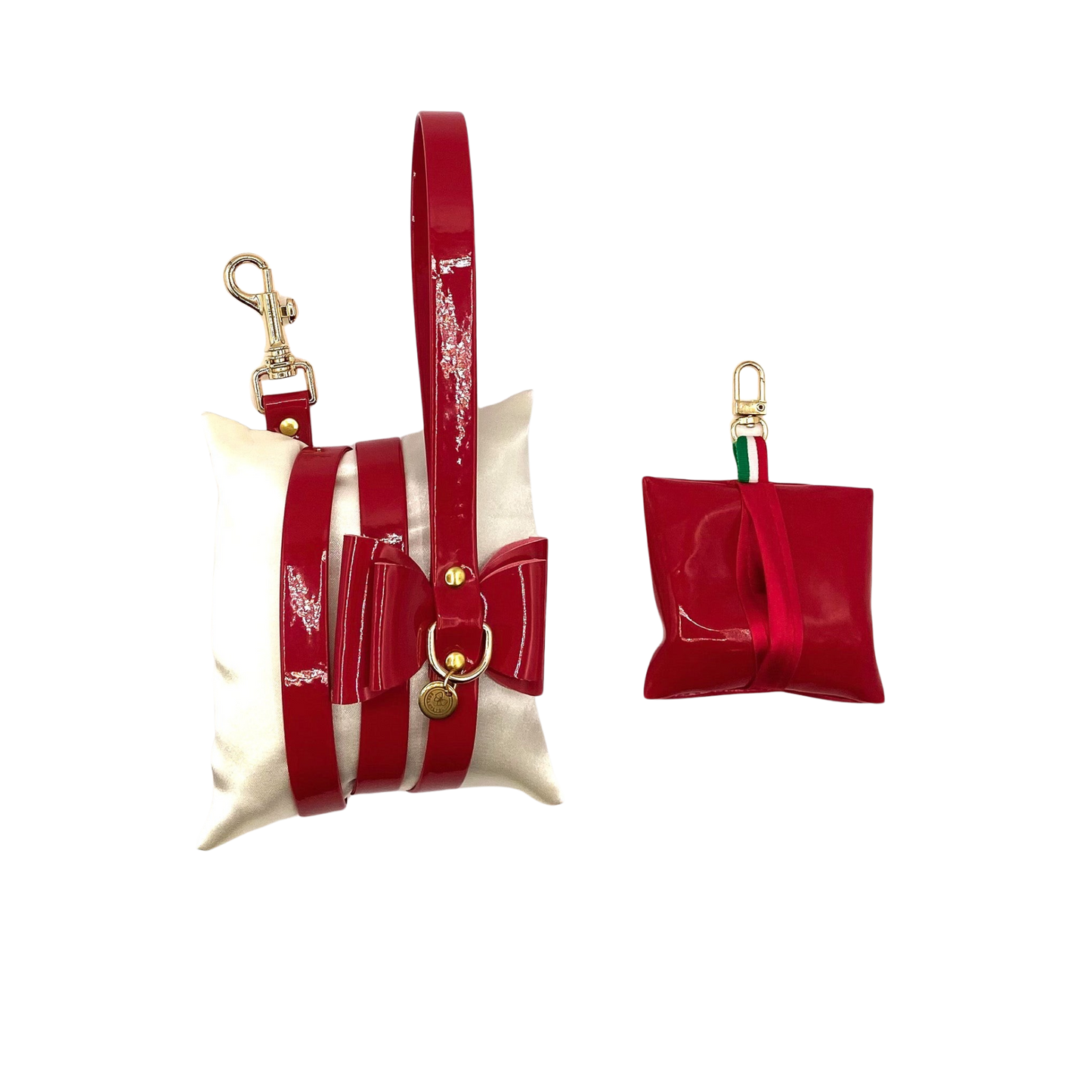 Guinzaglio in vernice rossa con fiocco