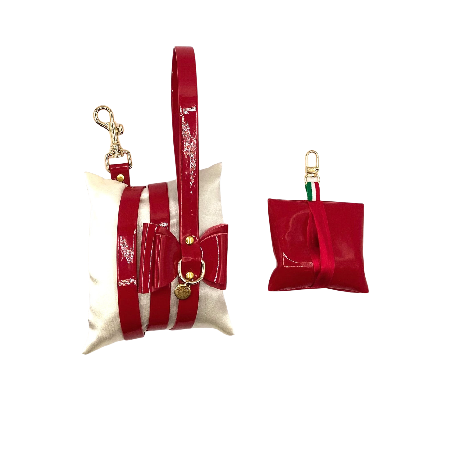 Guinzaglio in vernice rossa con fiocco