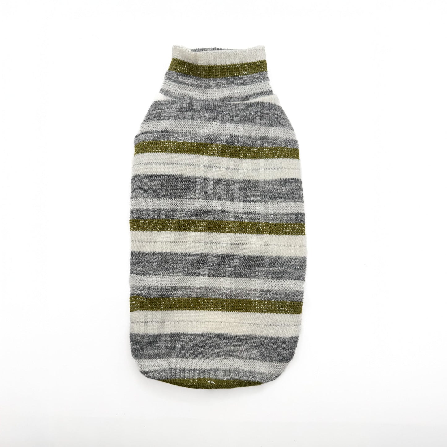 Maglioncino Timo per cani piccoli in maglia leggera rigata grigio, bianco e verde con filo di lurex