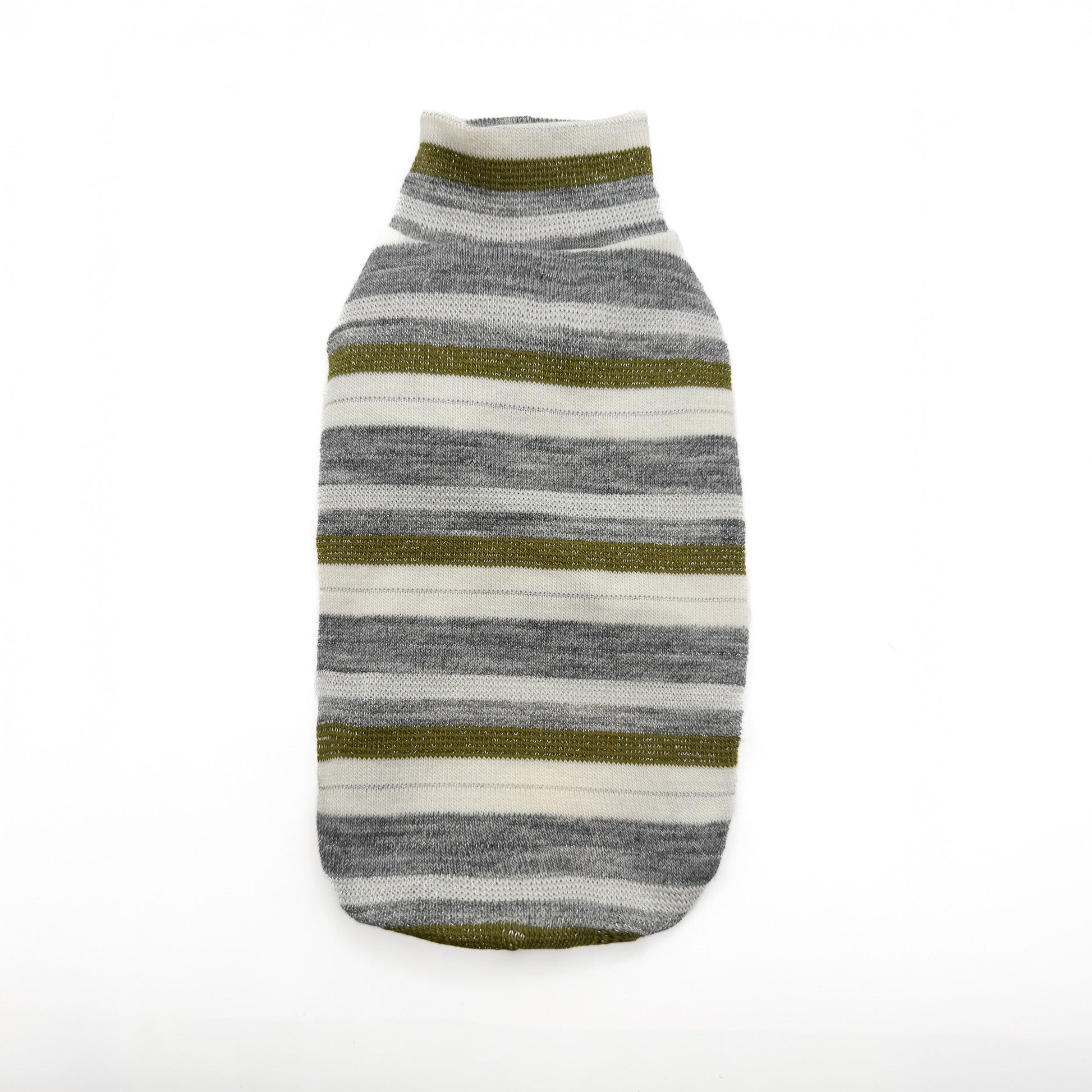 Maglioncino Timo per cani piccoli in maglia leggera rigata grigio, bianco e verde con filo di lurex
