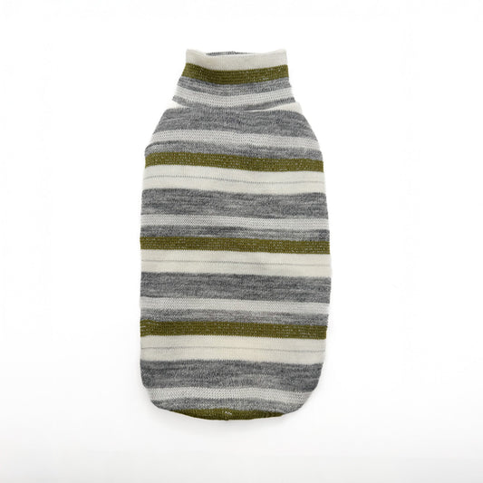 Maglioncino Timo per cani piccoli in maglia leggera rigata grigio, bianco e verde con filo di lurex
