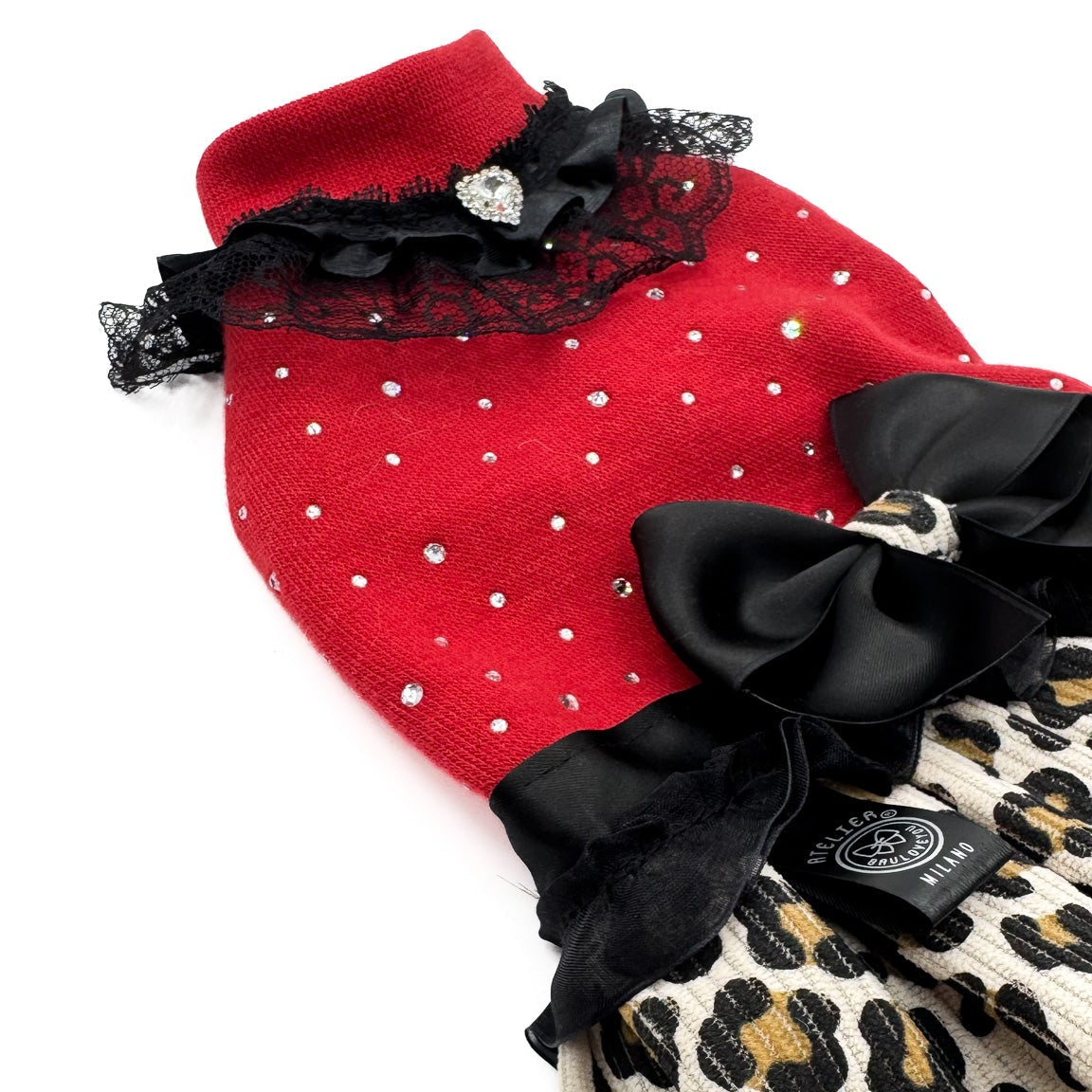 Abito Amaranta - rosso con balze in maculato