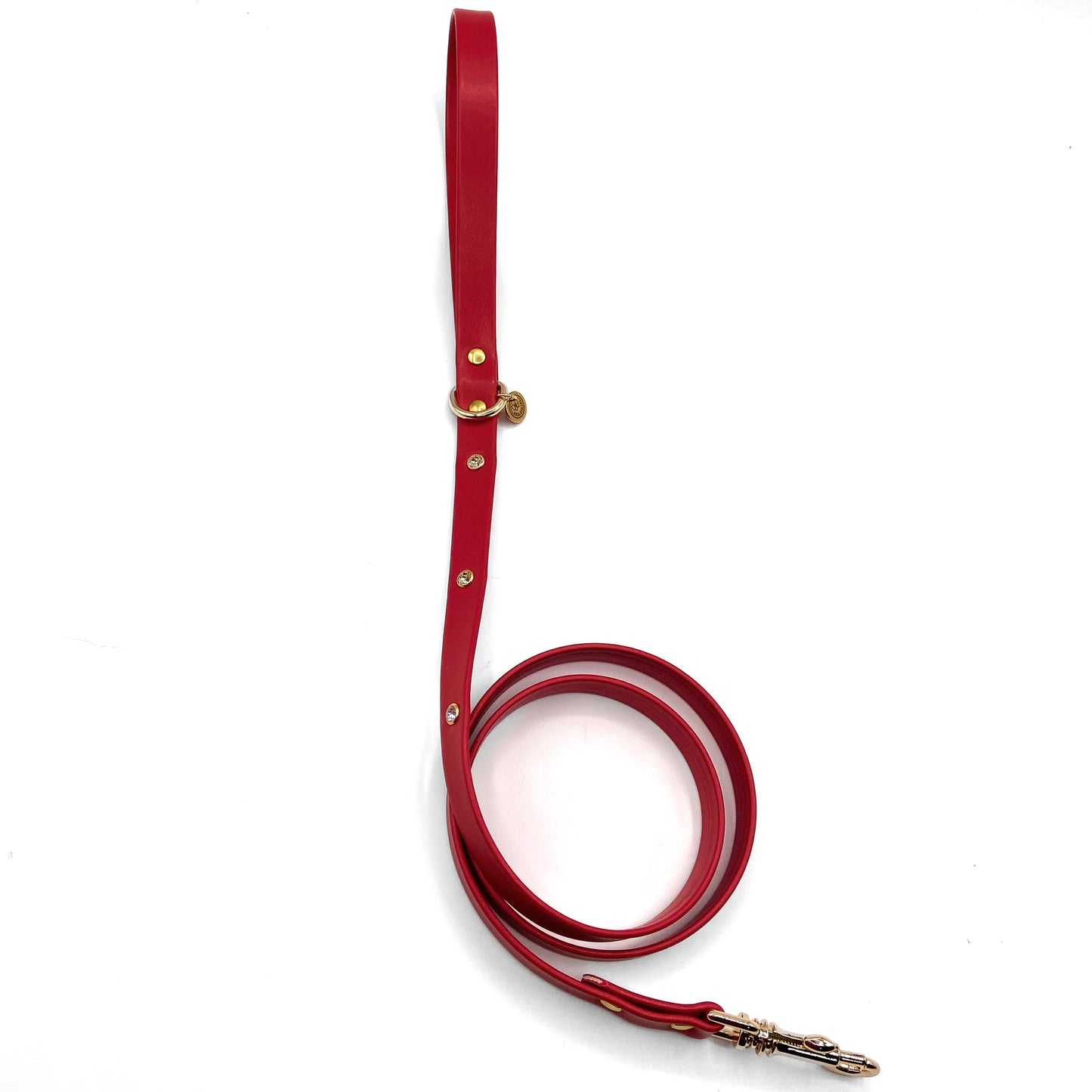 Set Passion per Cani Piccoli – Collare, Guinzaglio e Portasacchetti in Ecopelle Rossa con Cristalli