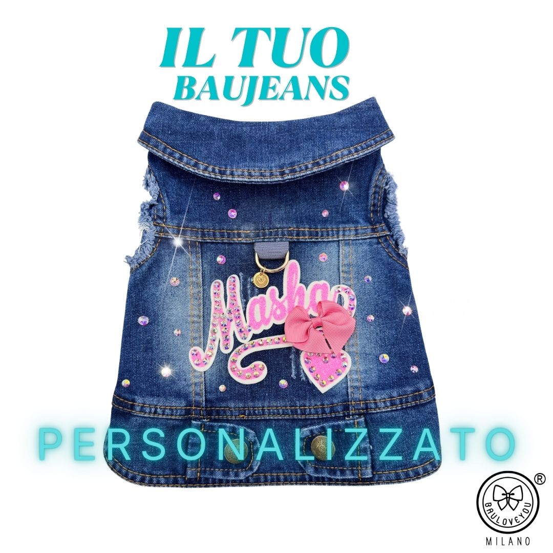 Gilet di jeans con nome personalizzato e cristalli