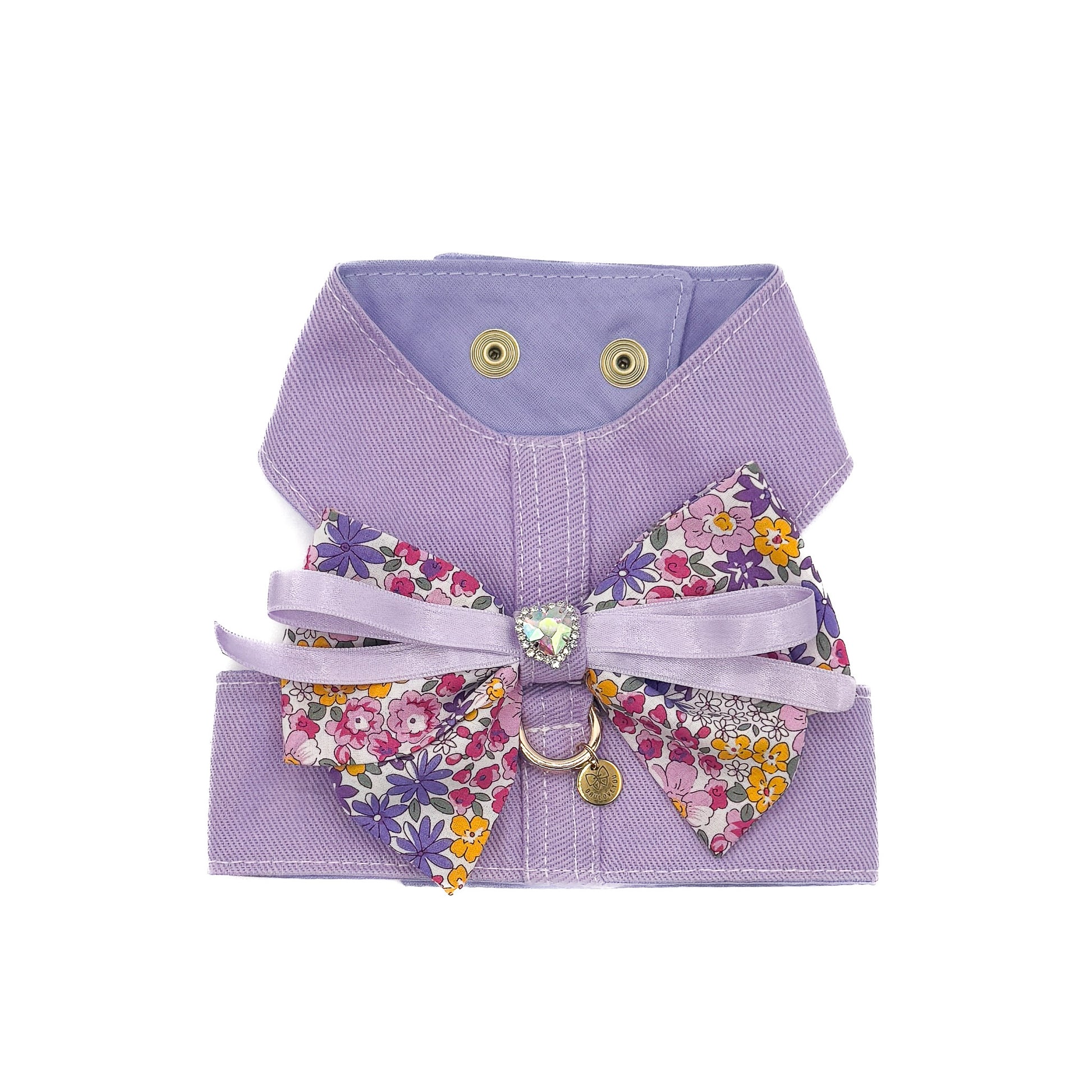 Brassiere Melody in denim lilla con fiocco removibile in tessuto e cristallo centrale sul retro