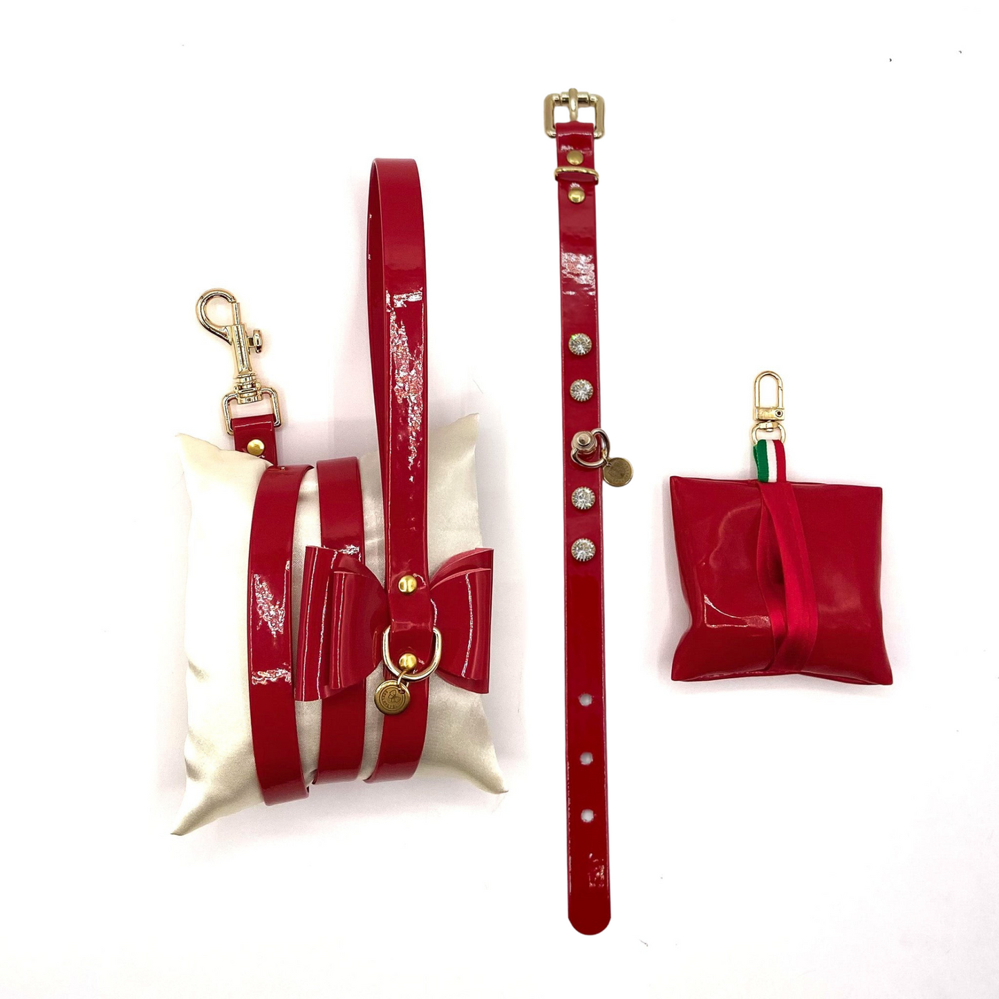 SET COLLARE GUINZAGLIO ROSSO VERNICE