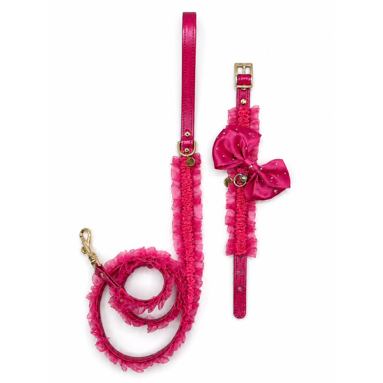 Set Lingerie fuxia con collare e guinzaglio coordinati per cani piccoli
