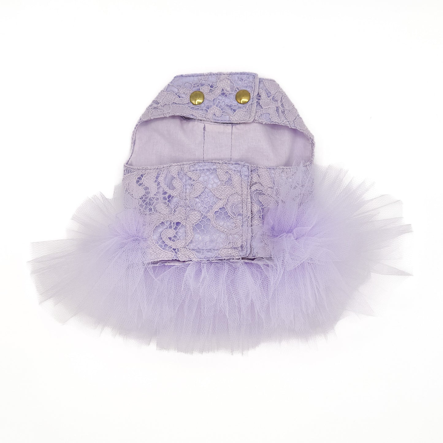Retro della pettorina Violetta couture in pizzo e tulle lilla per cani piccoli