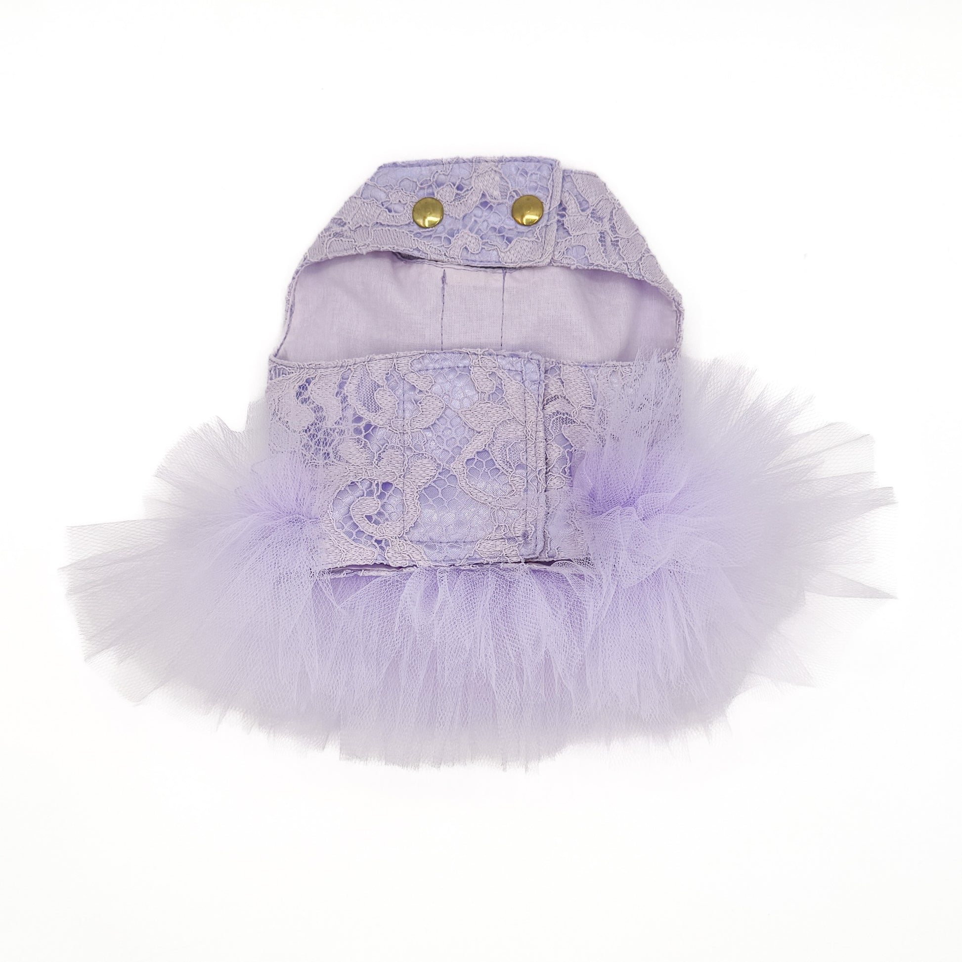 Retro della pettorina Violetta couture in pizzo e tulle lilla per cani piccoli