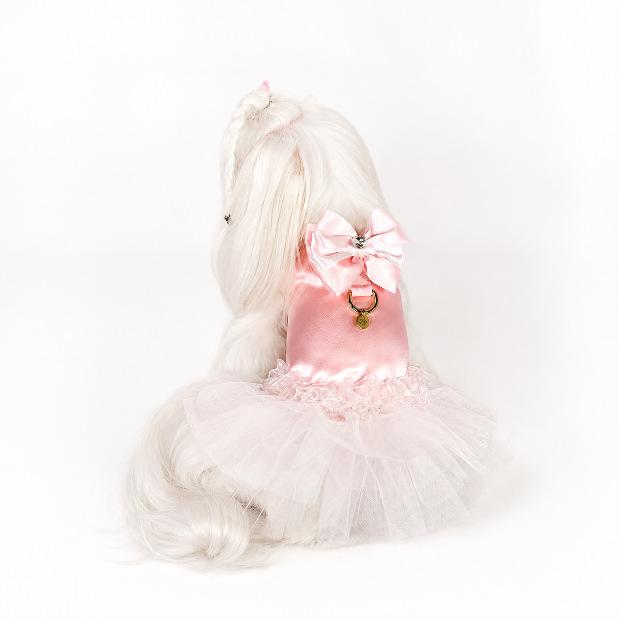 Abito Ginevra Bauloveyou in raso e tulle rosa per cani piccoli