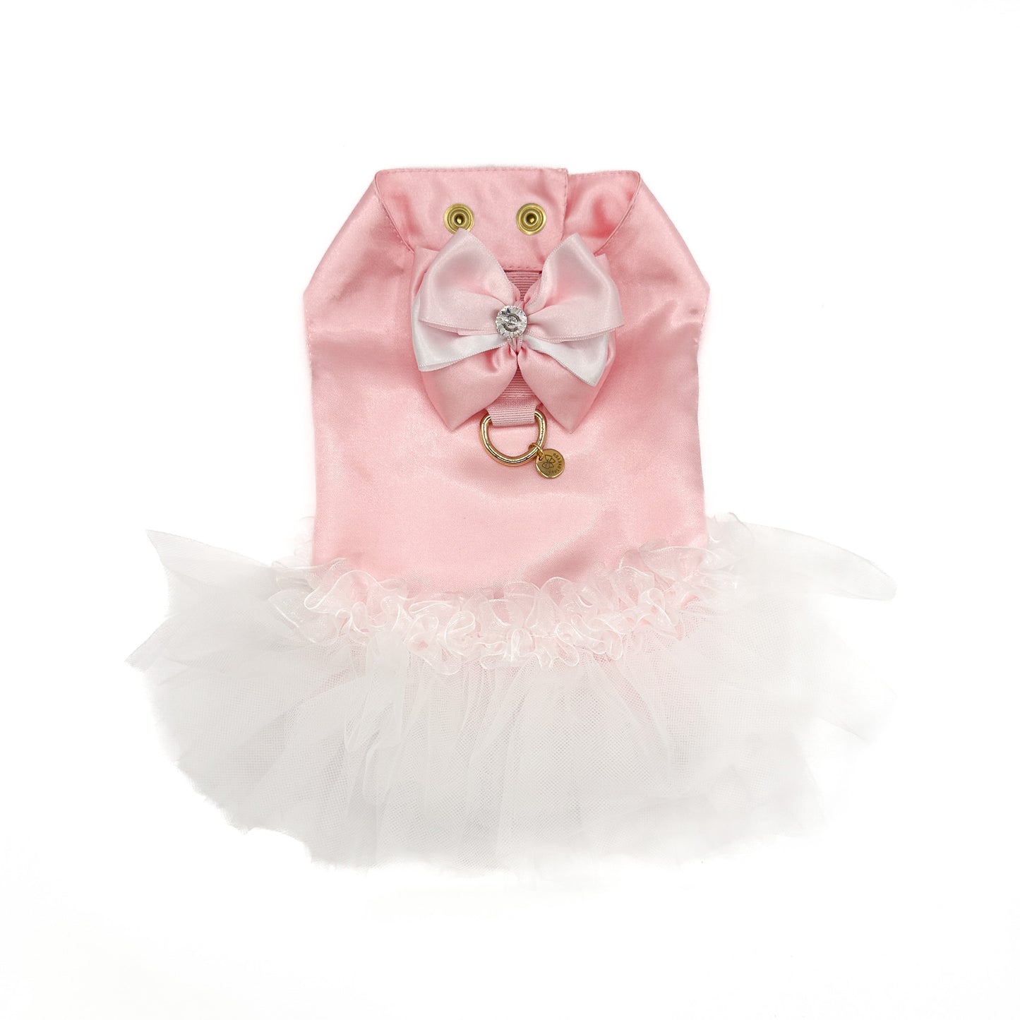 Ginevra abito rosa in raso e tulle per cani piccoli da cerimonia