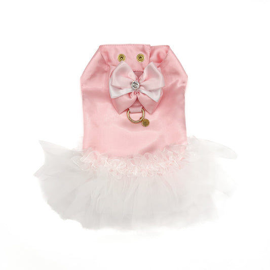 Ginevra abito rosa in raso e tulle per cani piccoli da cerimonia