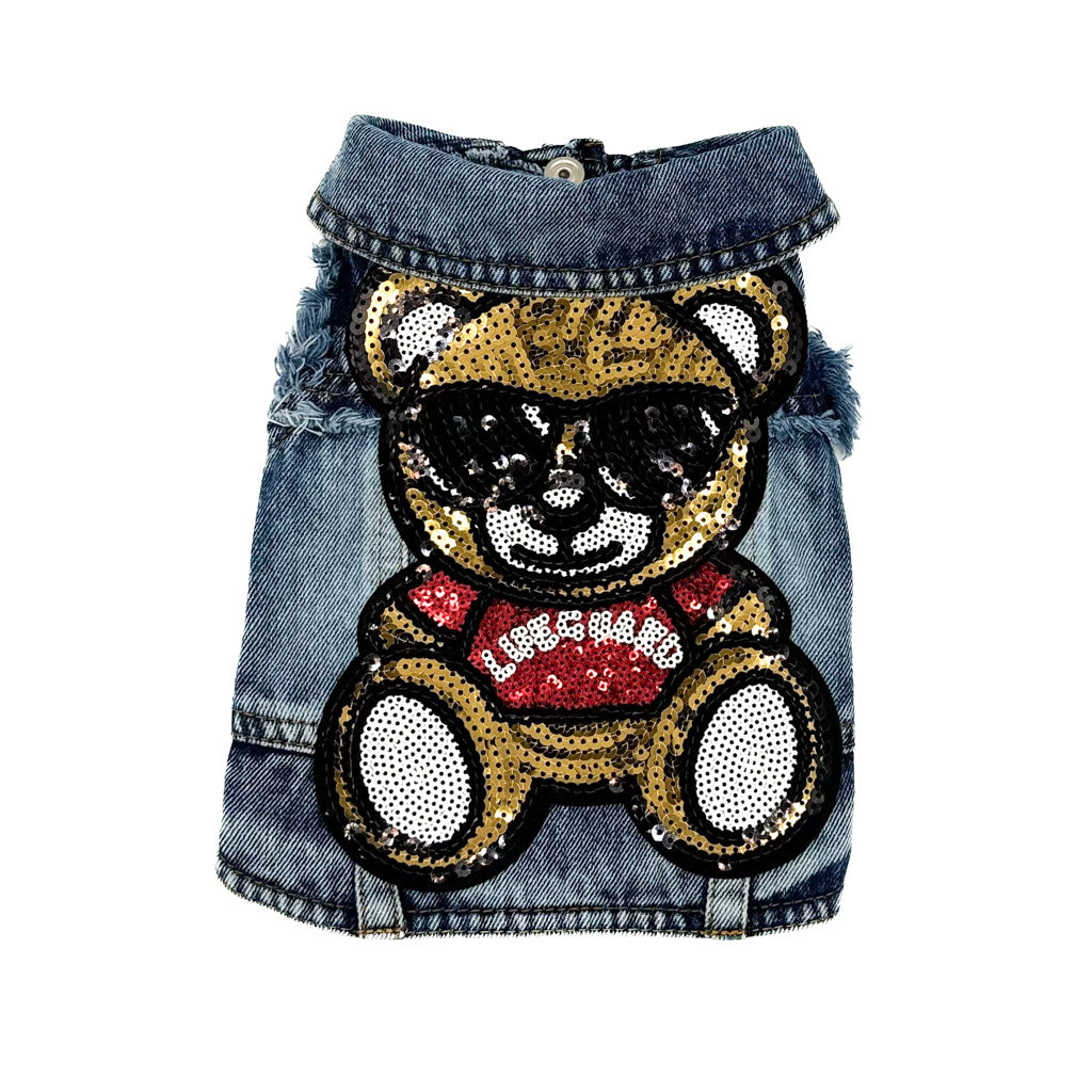 BauJeans BearBoss, schiena con orsetto oversize di paillettes