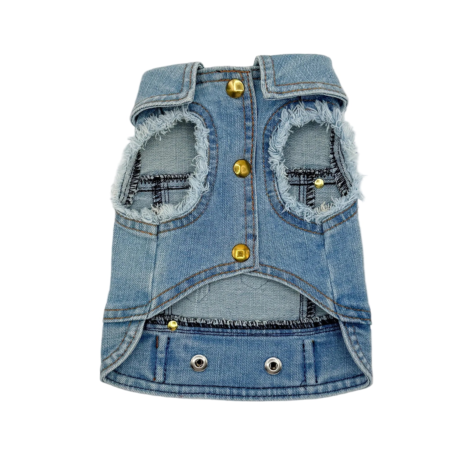 Davanti BauJeans Clarisse in denim chiaro con bottoncini e finiture effetto lavato