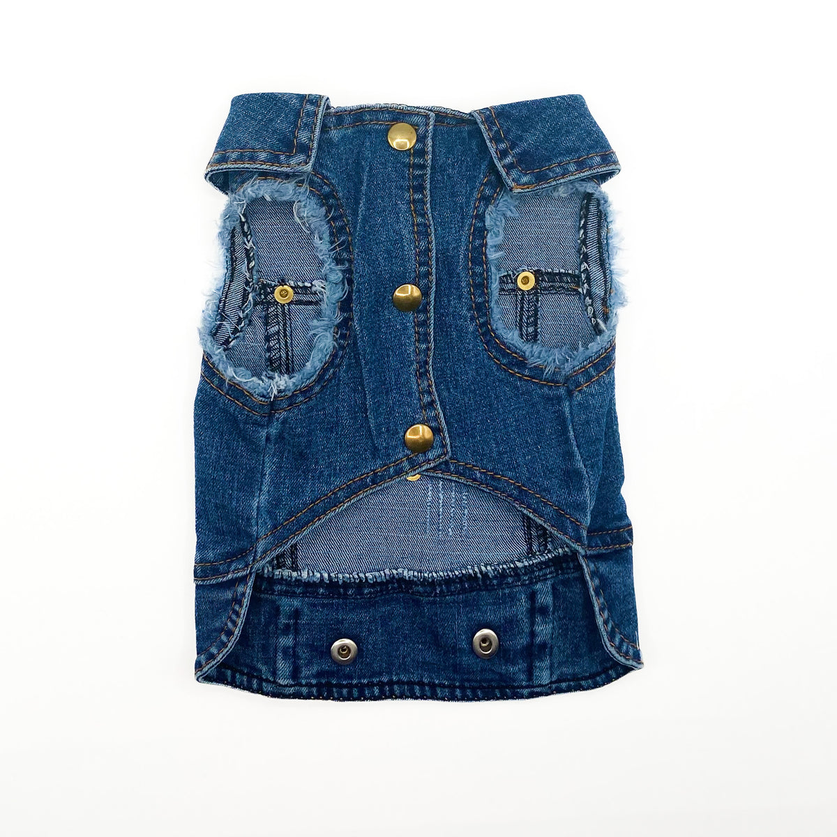 BauJeans Lovely aperto, davanti con bottoni a pressione dorati e tasche sfrangiate