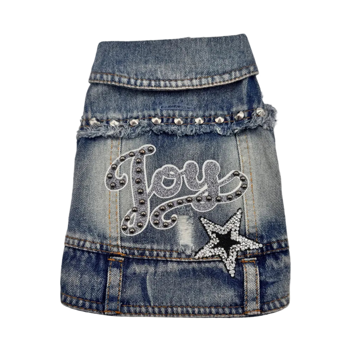 BauJeans Only You con il nome Joy in cristalli argento e stella, con borchie al collo