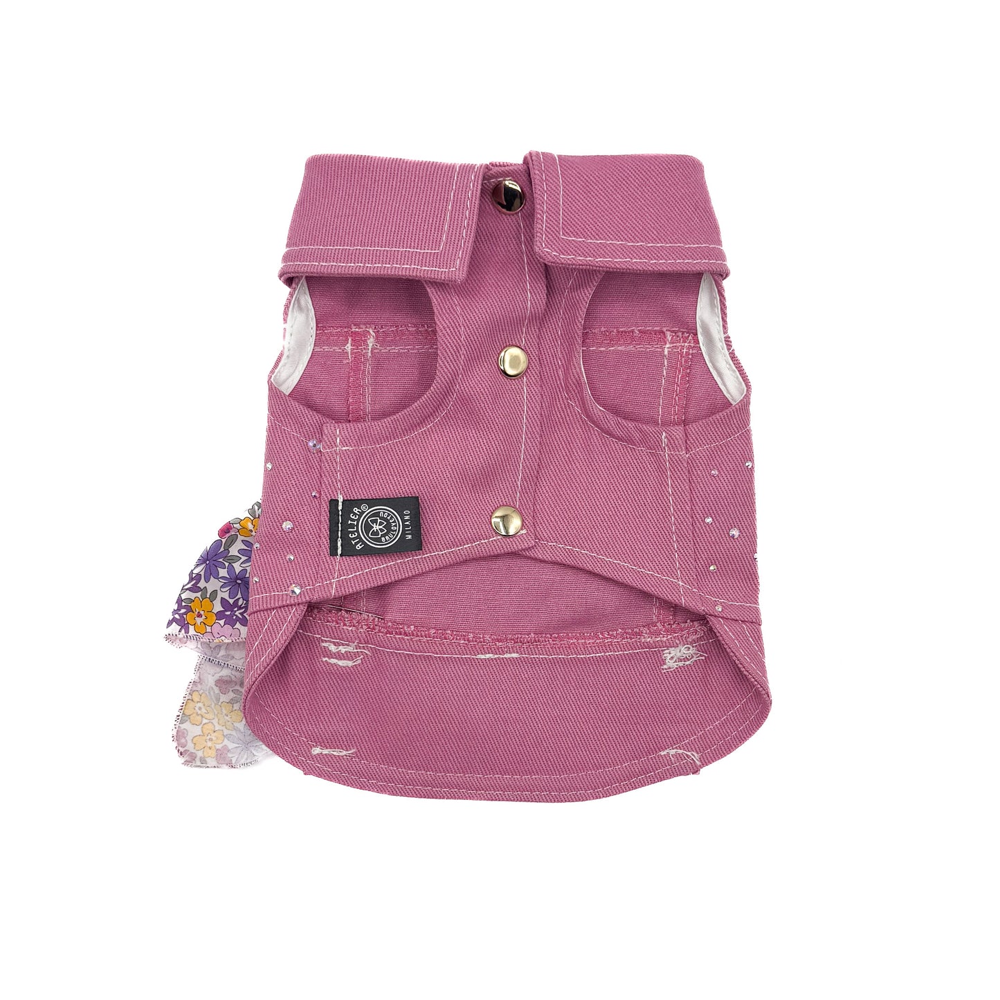 BauJeans Couture Stardust fucsia sul retro con cristalli aurora boreale e fiocco removibile