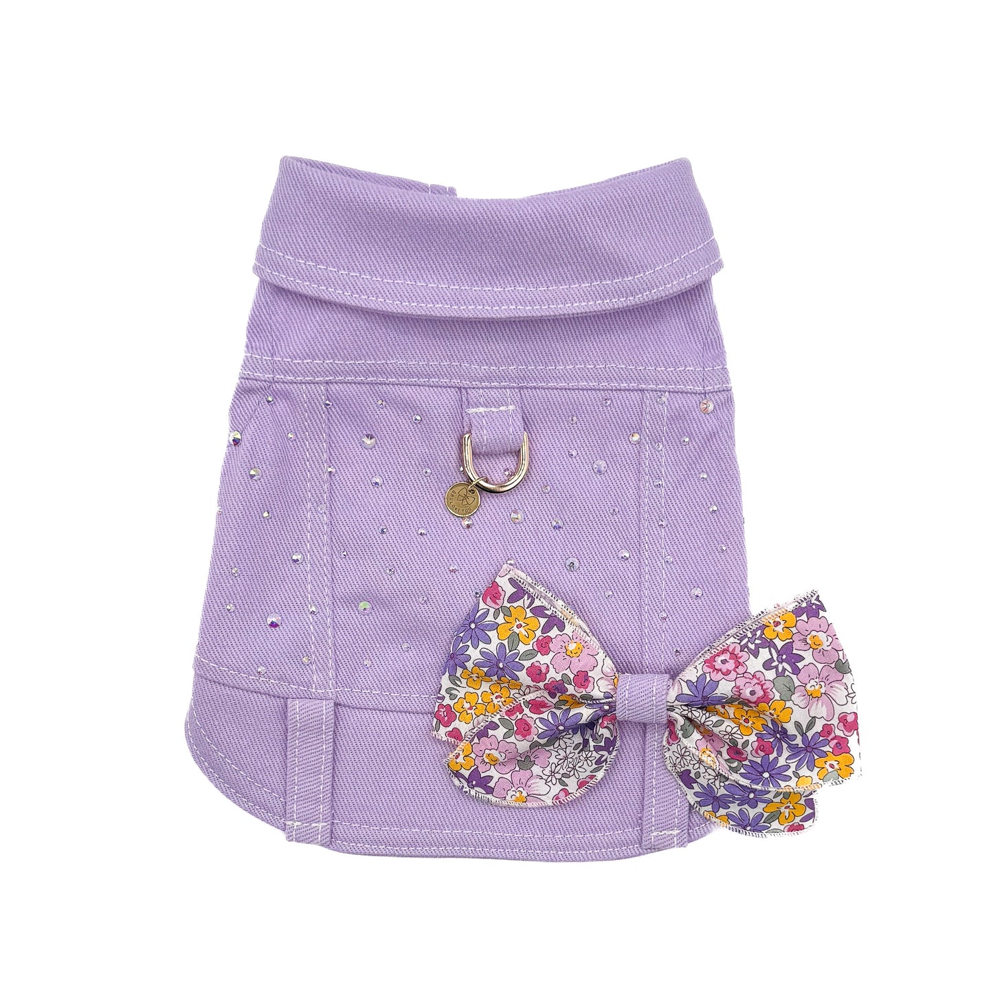 BauJeans Couture Stardust in denim lilla con cristalli aurora boreale sparsi sul retro e fiocco in raso