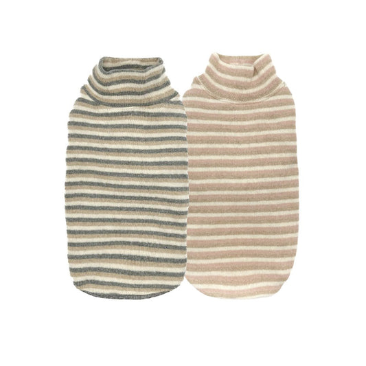 Maglioncino Acero per cani piccoli in caldo cotone a righe, nelle versioni grigio e beige e rosa e beige