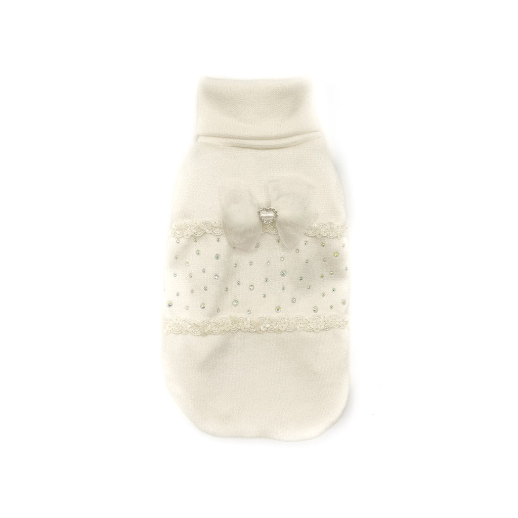 Maglioncino Luce bianco con passamanerie e cristalli Aurora Boreale
