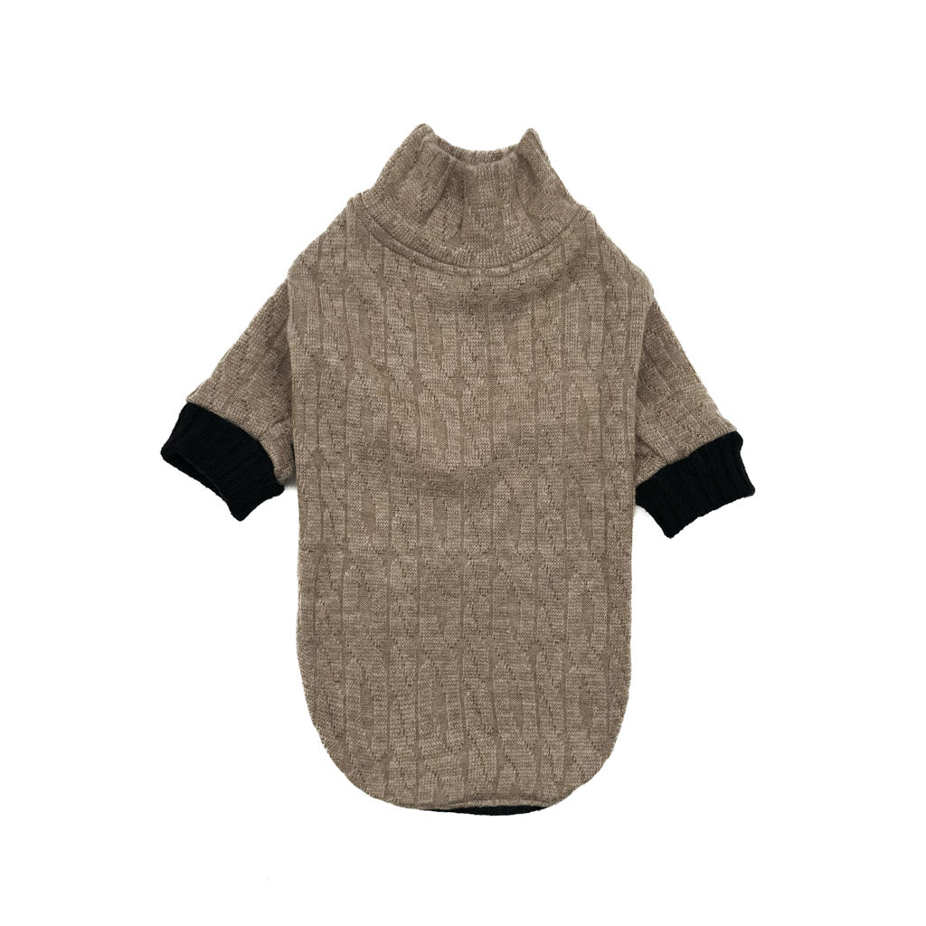 Maglioncino Nocciolo in maglia jacquard tortora a trecce con maniche e polsini neri