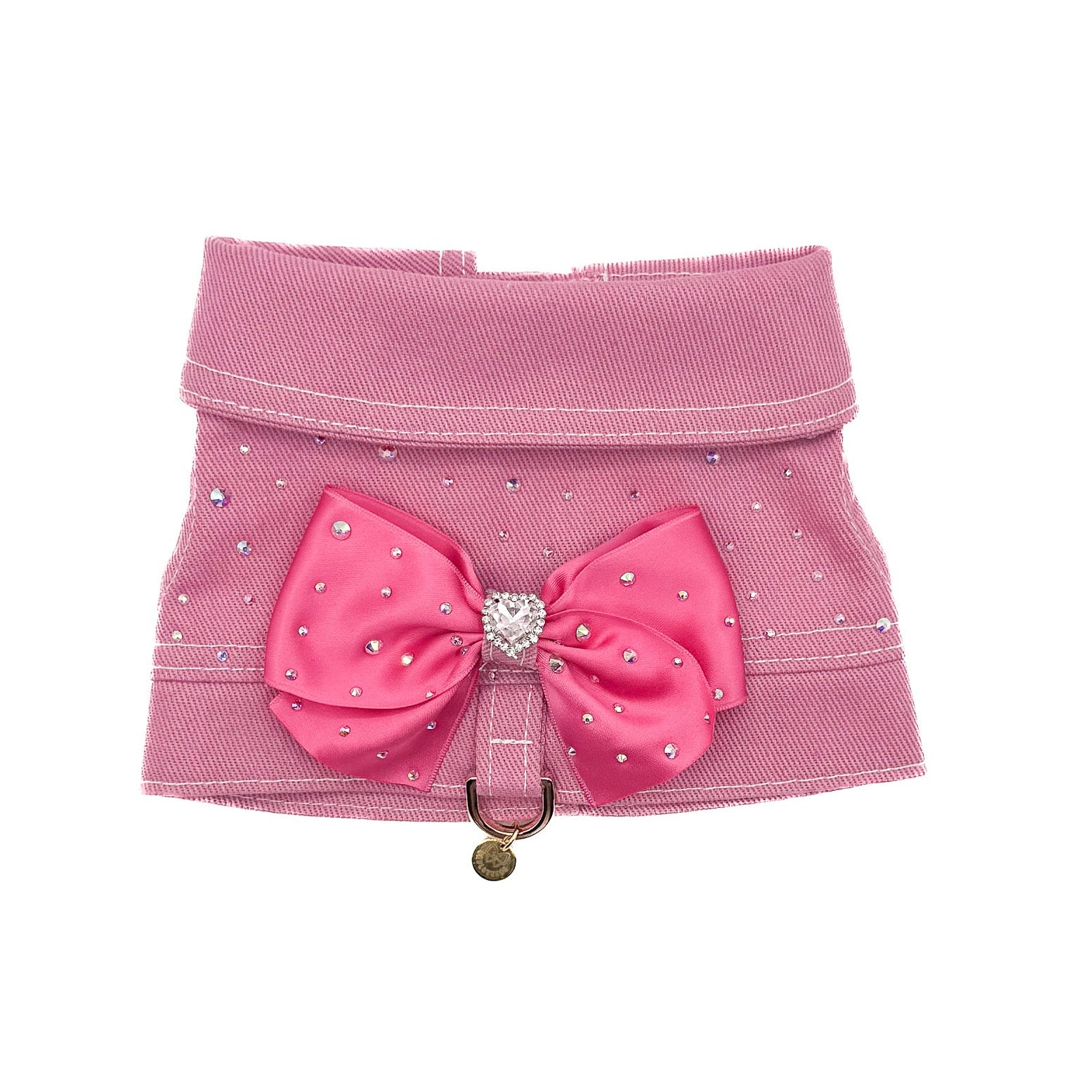 Mini BauJeans Bijoux fuxia, pettorina in denim con fiocco in raso per cani piccoli