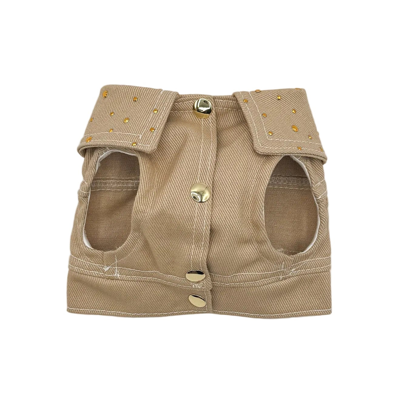 Mini BauJeans Goldie sabbia dettaglio frontale con bottoncini dorati