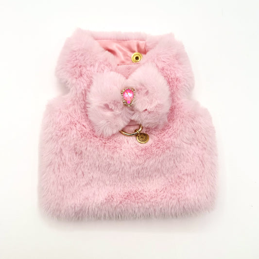 Pettorina Stella Alpina in peluche rosa con fiocco e cristallo