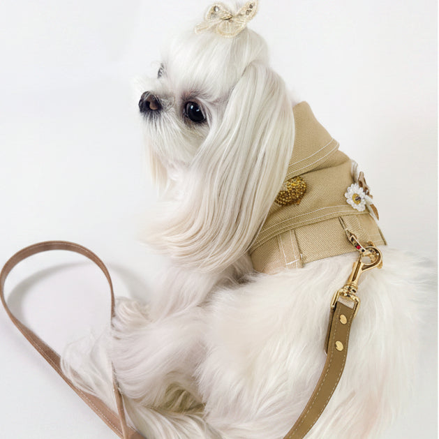 Pettorina Mini BauJeans Jolie sabbia con cuoricino in cristalli al gancio del guinzaglio