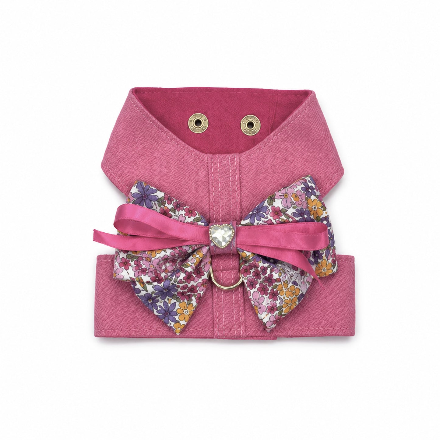 Brassiere Melody in denim fucsia con fiocco removibile e cristallo centrale sul retro
