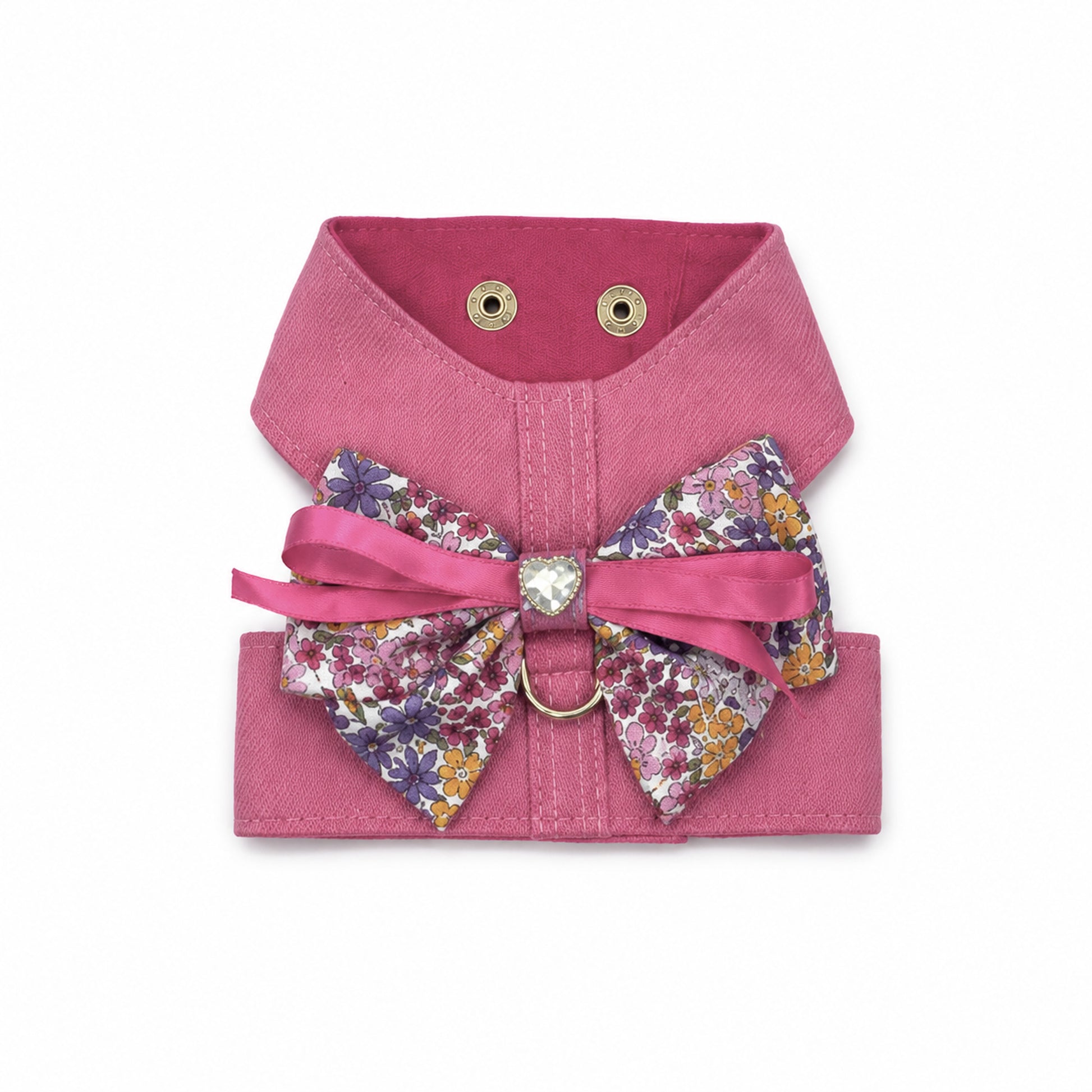 Brassiere Melody in denim fucsia con fiocco removibile e cristallo centrale sul retro