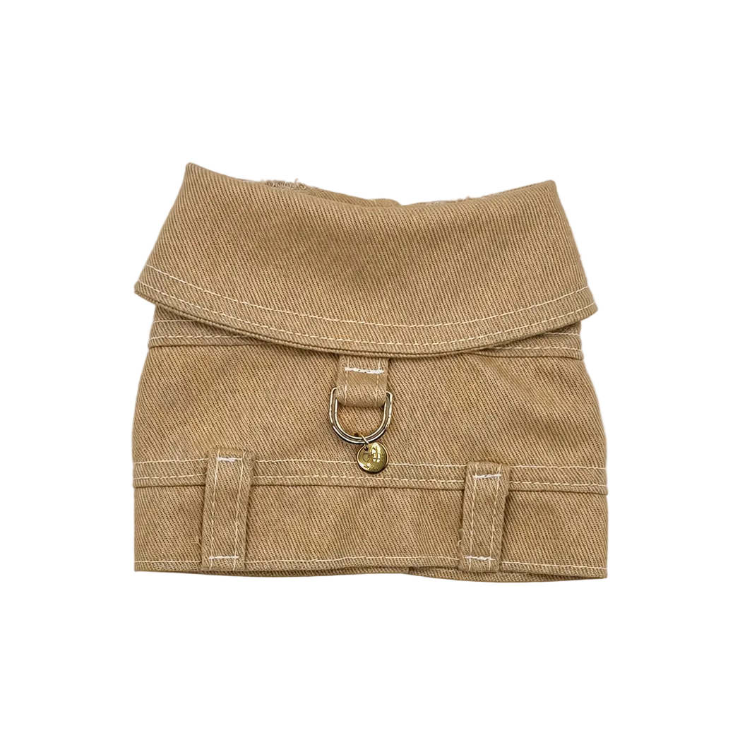 Mini BauJeans Goldie sabbia, pettorina corta in denim senza applicazioni oro